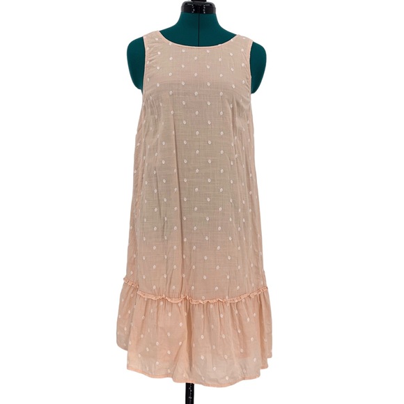Loft Peach Embroidered Polka Dot Boho Tie Back Flounce Dress, XS - Picture 3 of 16